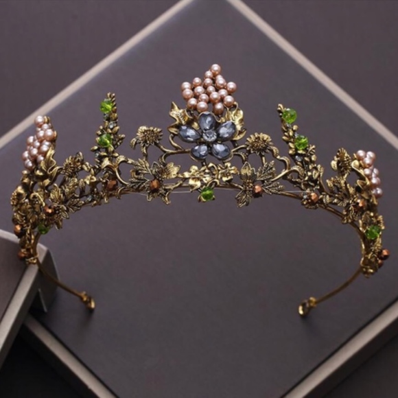 Vintage Antique Gold Beaded Flower Wedding Crown - Picture 6 of 8